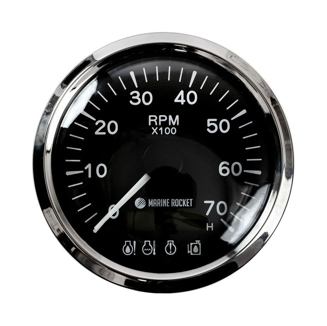 Тахометр универсальный Marine Rocket с аварийной сигнализацией делитель 1-10, черный циферблат