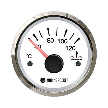 Картинка: указатель температуры двигателя marine rocket 40-120 гр., белый циферблат, д. 52 мм