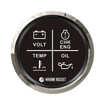 Картинка: указатель аварийной сигнализации двигателя marine rocket черный циферблат, д. 52 мм