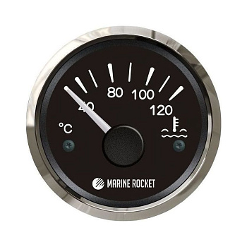 Картинка: указатель температуры двигателя marine rocket 40-120 гр., черный циферблат, д. 52 мм