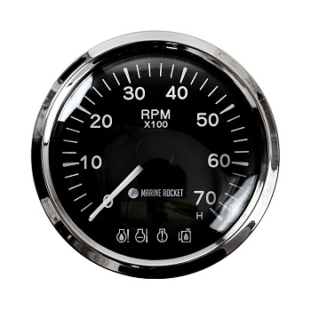 Картинка: тахометр универсальный marine rocket с аварийной сигнализацией делитель 1-10, черный циферблат