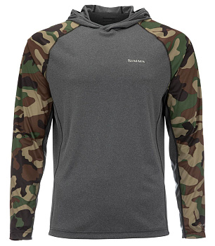 Картинка: футболка simms solarflex hoody woodland camo/carbon heather